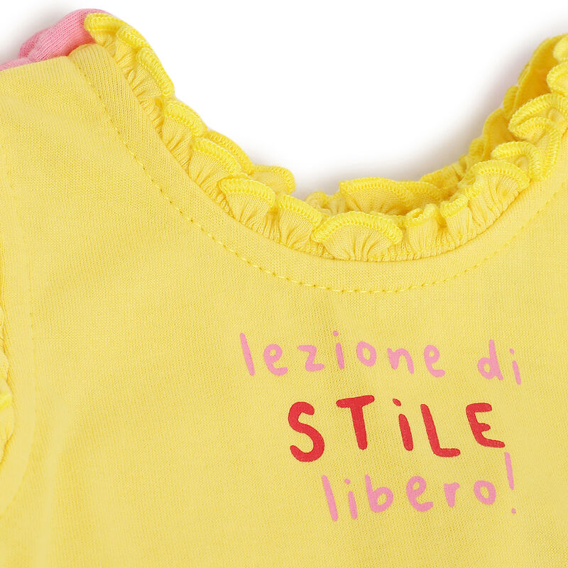 Girls Medium Yellow Printed Outfit with Short Pants image number 4